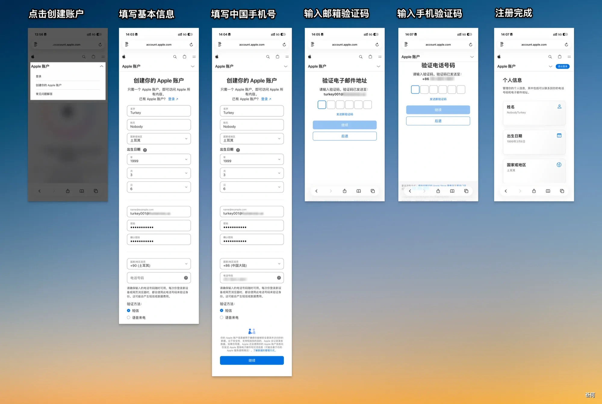 Apple ID 注册页面示例